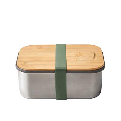 Silberne Lunchbox mit Holzdeckel