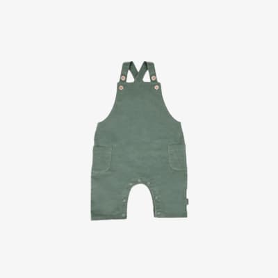 Grüner Babystrampler mit Knöpfen und Taschen, Vorderansicht