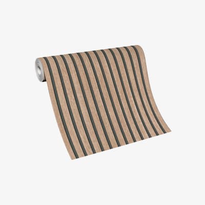 Tapete mit breiten schwarzen und schmalen grauen Streifen auf beigem Hintergrund